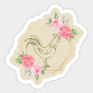 Chicken Rooster floral art Couples matching Sticker